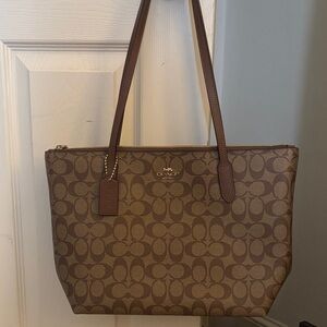 Coach Tan and Brown Signature Tote